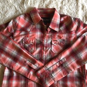 Red Plaid Western Flannel Long Sleeve Button Up